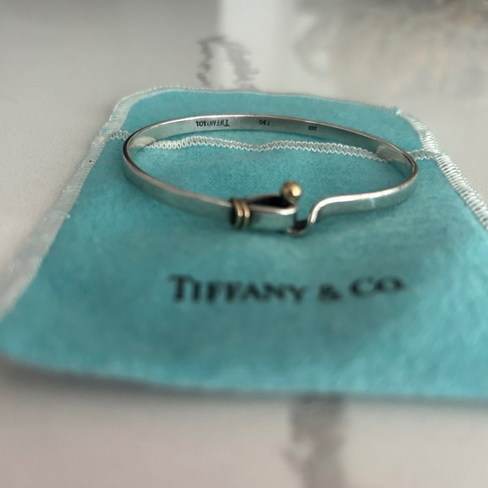 Tiffany and Co Sterling Silver 18k Gold Hook & Eye  Bangle Bracelet